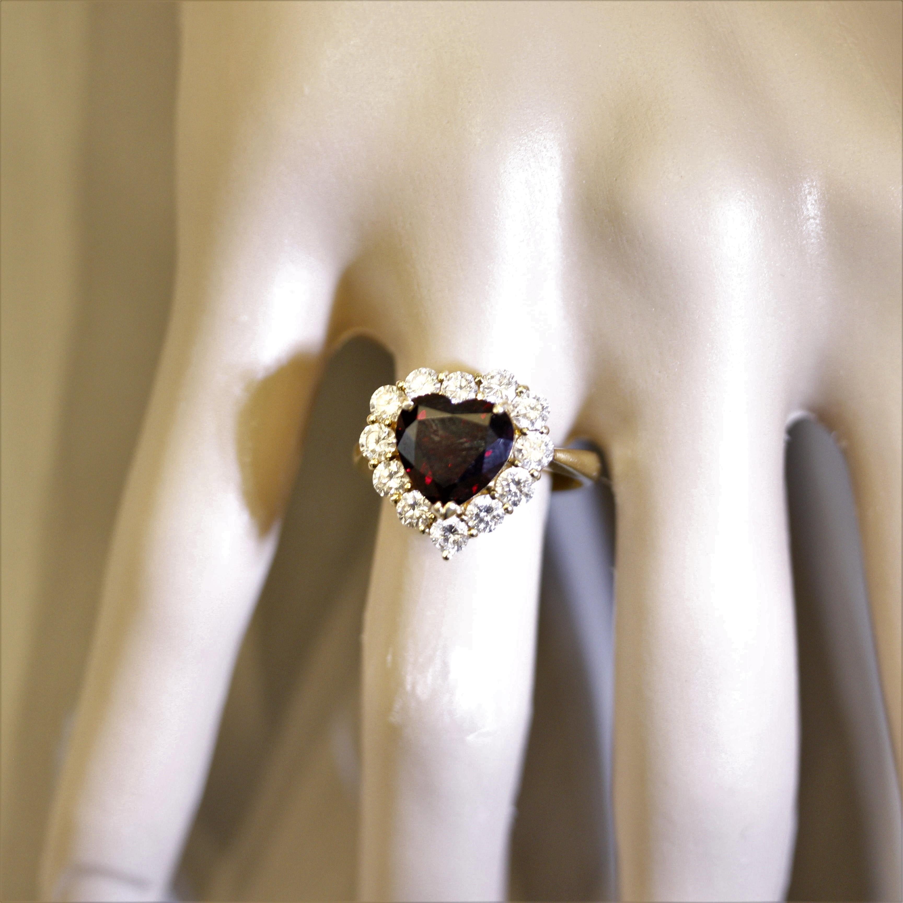 Women's Garnet Diamond Halo Gold Heart Ring