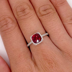 Cushion Garnet and Diamond Halo Ring 14K White Gold January Birthstone