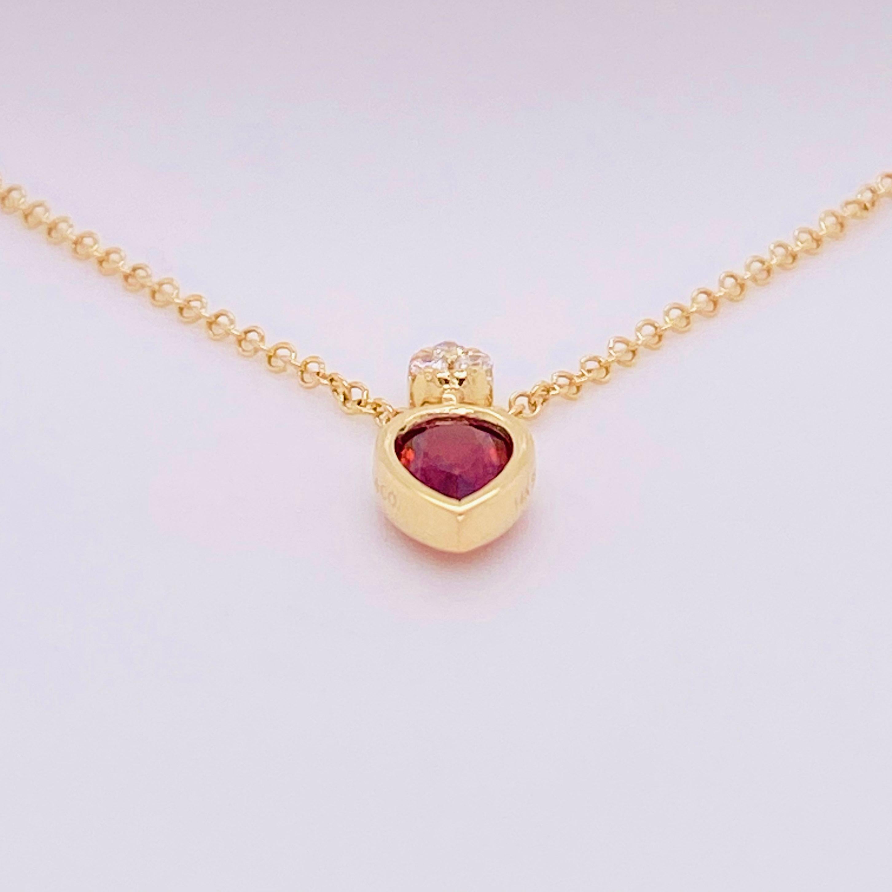 Modern Garnet Diamond Necklace, 14 Karat Gold Pear Drop Garnet Pendant Designer Pendant For Sale