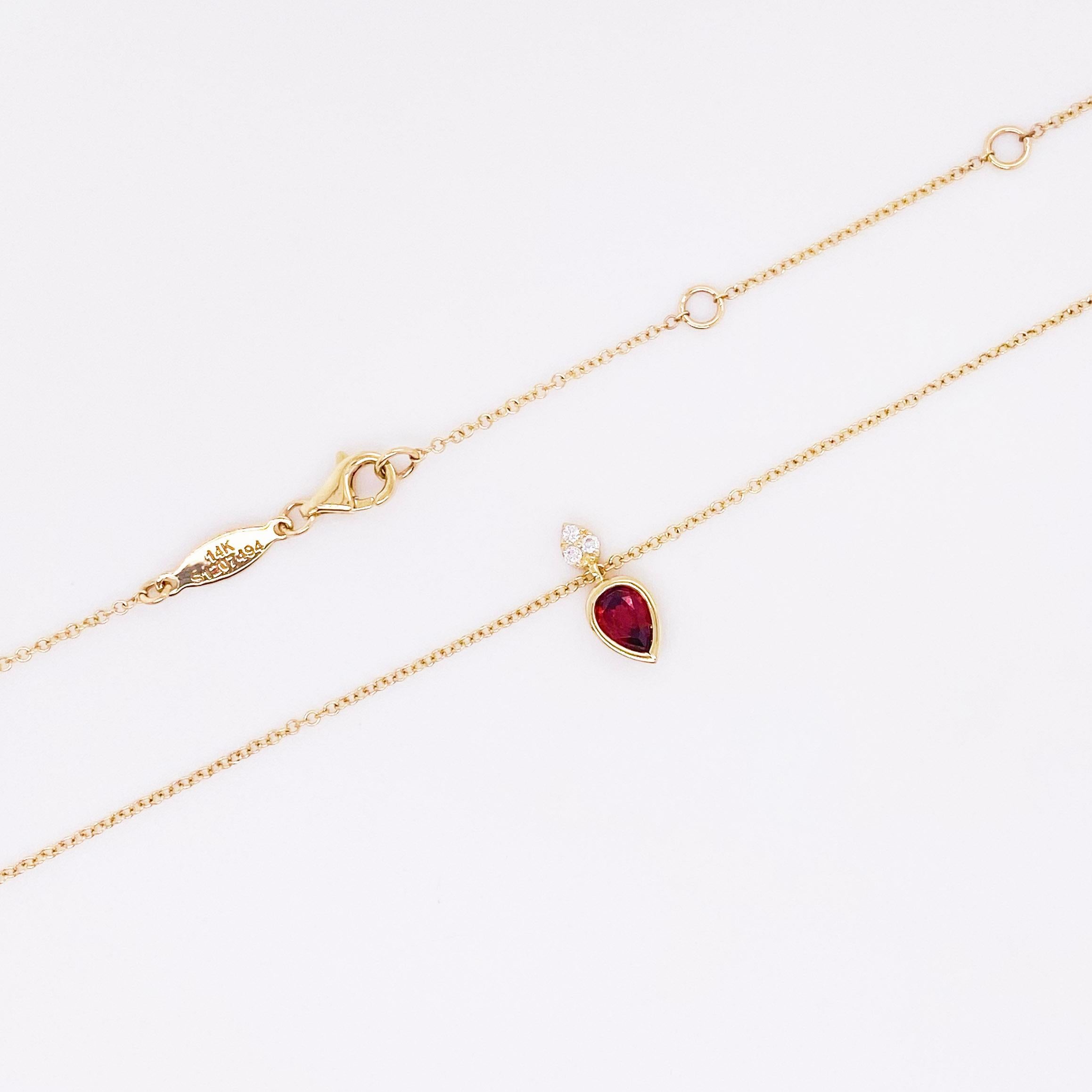 Pear Cut Garnet Diamond Necklace, 14 Karat Gold Pear Drop Garnet Pendant Designer Pendant For Sale