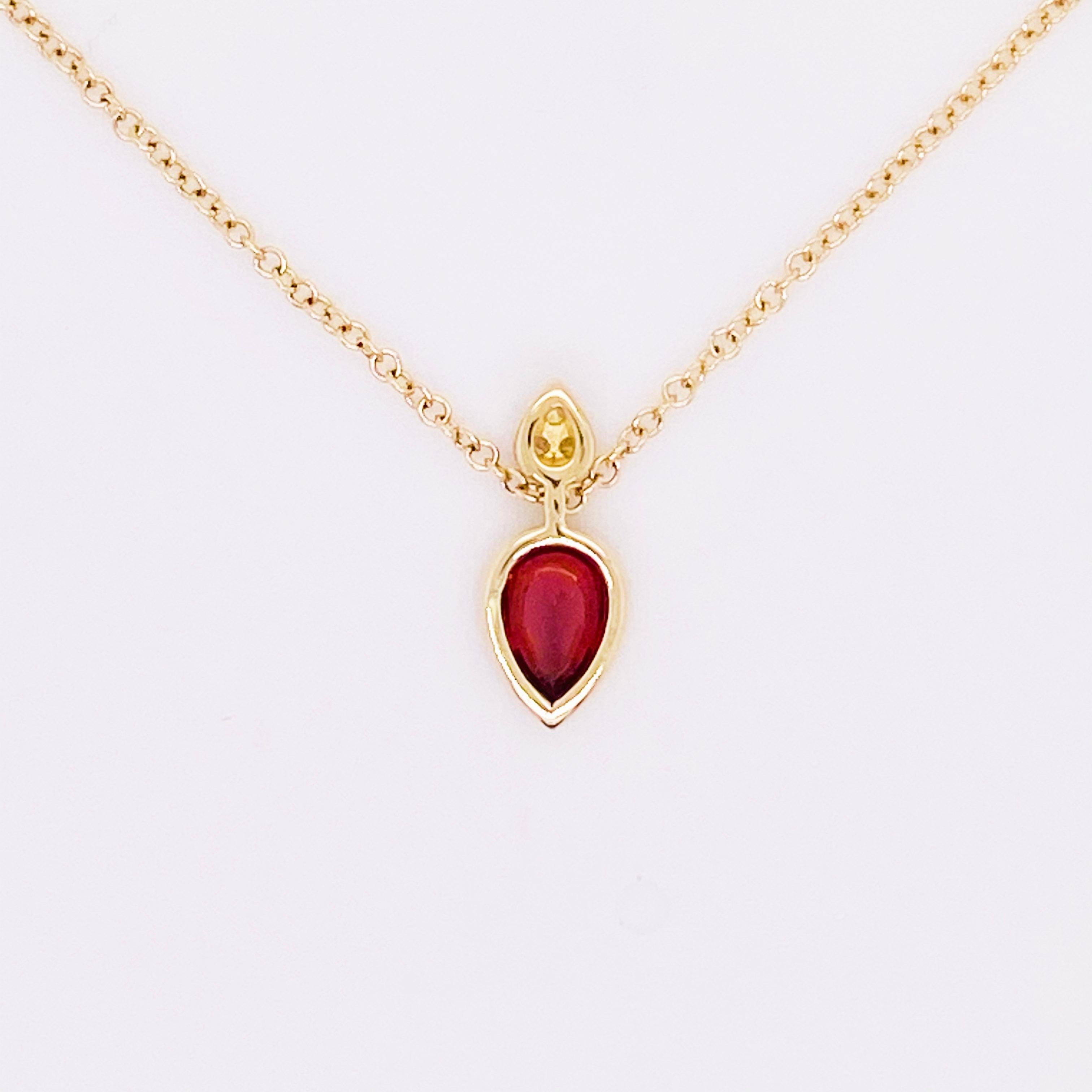 Garnet Diamond Necklace, 14 Karat Gold Pear Drop Garnet Pendant Designer Pendant In New Condition For Sale In Austin, TX