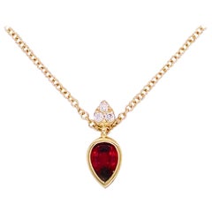 Garnet Diamond Necklace, 14 Karat Gold Pear Drop Garnet Pendant Designer Pendant