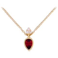 Garnet Diamond Necklace, 14 Karat Gold Pear Shape Garnet Pendant, NK5751Y45GN