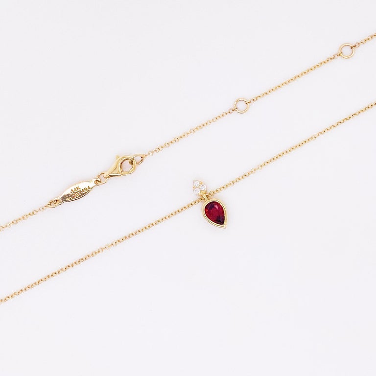 Pear Cut Garnet Diamond Necklace, 14 Karat Gold Pear Shape Garnet Pendant, NK5751Y45GN For Sale