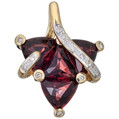 Garnet Diamond Pendant Vintage 14 Karat Yellow Gold Estate Fine Jewelry Triangle