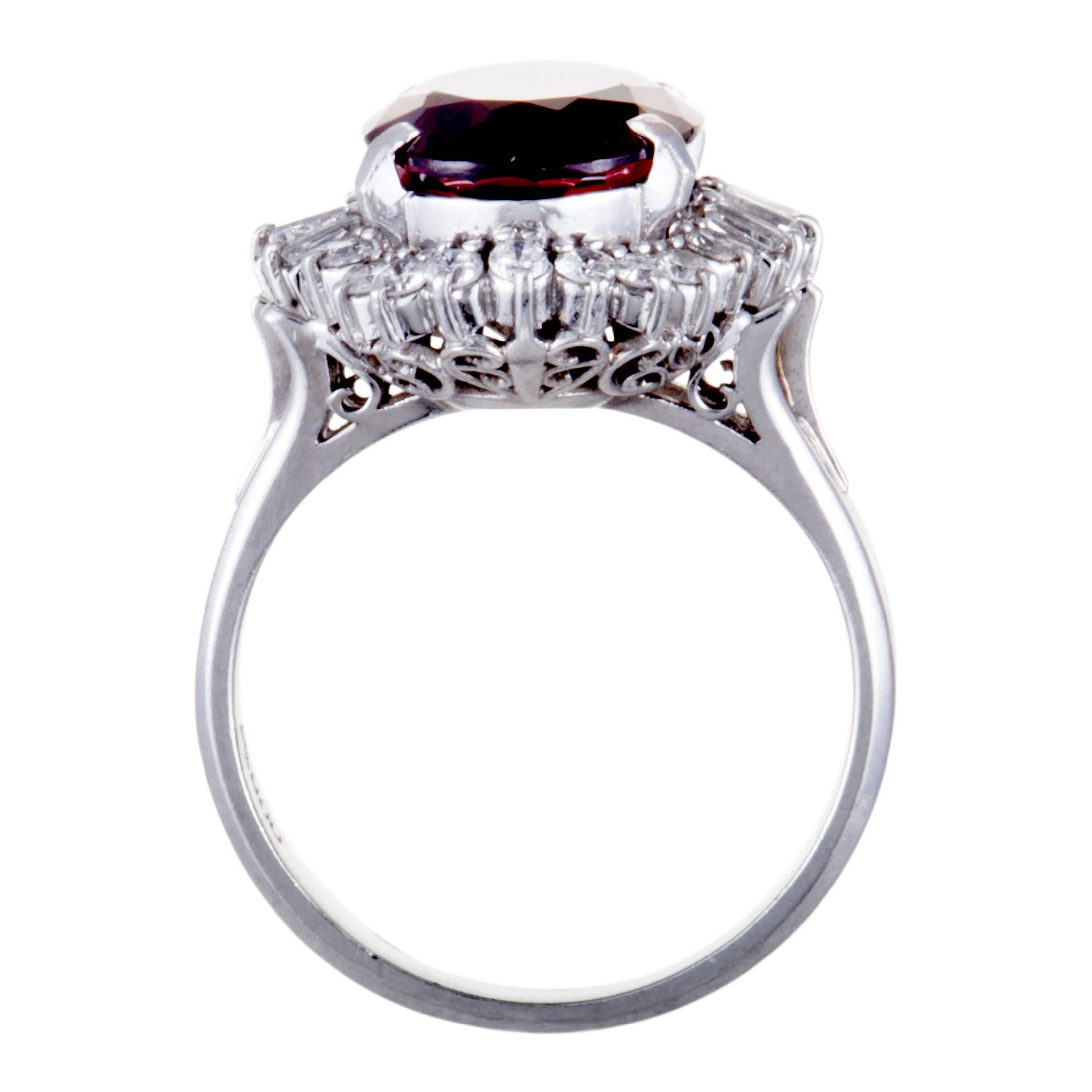 There aren't many gemstones that compel with their captivating color as much as the ever-intriguing garnet, whose deep red hue gives an incredibly regal appeal to any jewelry piece. An expertly cut garnet takes the central place in this attractive