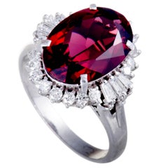 Garnet Diamond Platinum Ring