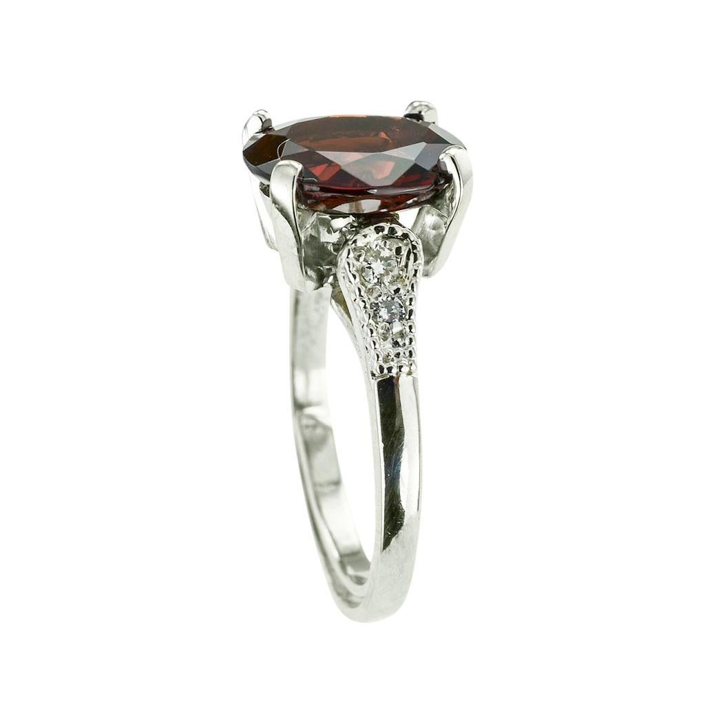 Contemporary Garnet Diamond Platinum Solitaire Ring