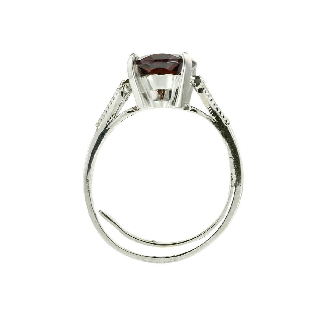 Oval Cut Garnet Diamond Platinum Solitaire Ring