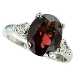 Garnet Diamond Platinum Solitaire Ring