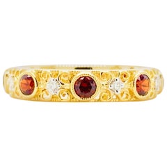 Garnet Diamond Ring, 14 Karat Gold Filigree Garnet and Diamond Band, 1.00 Carat