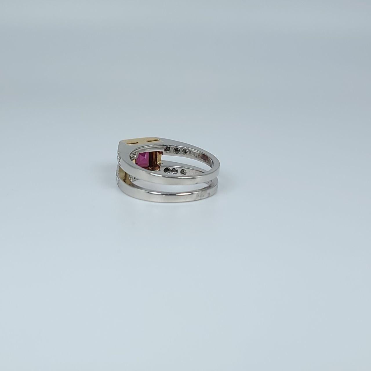 Men's Garnet Diamond Ring Cocktail Modern Minimalist Ring Platinum and 18kt Gold For Sale