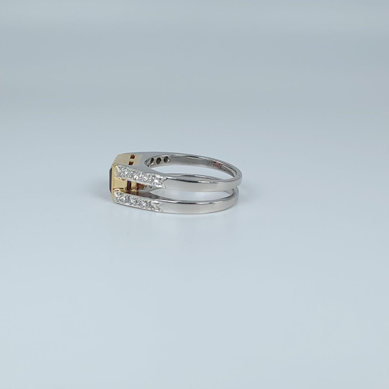 Garnet Diamond Ring Cocktail Modern Minimalist Ring Platinum and 18kt Gold For Sale 1