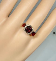 Garnet Diamond Ring Gold Cushion Cut Bohemian Garnet 3 Stone Ring Engagement