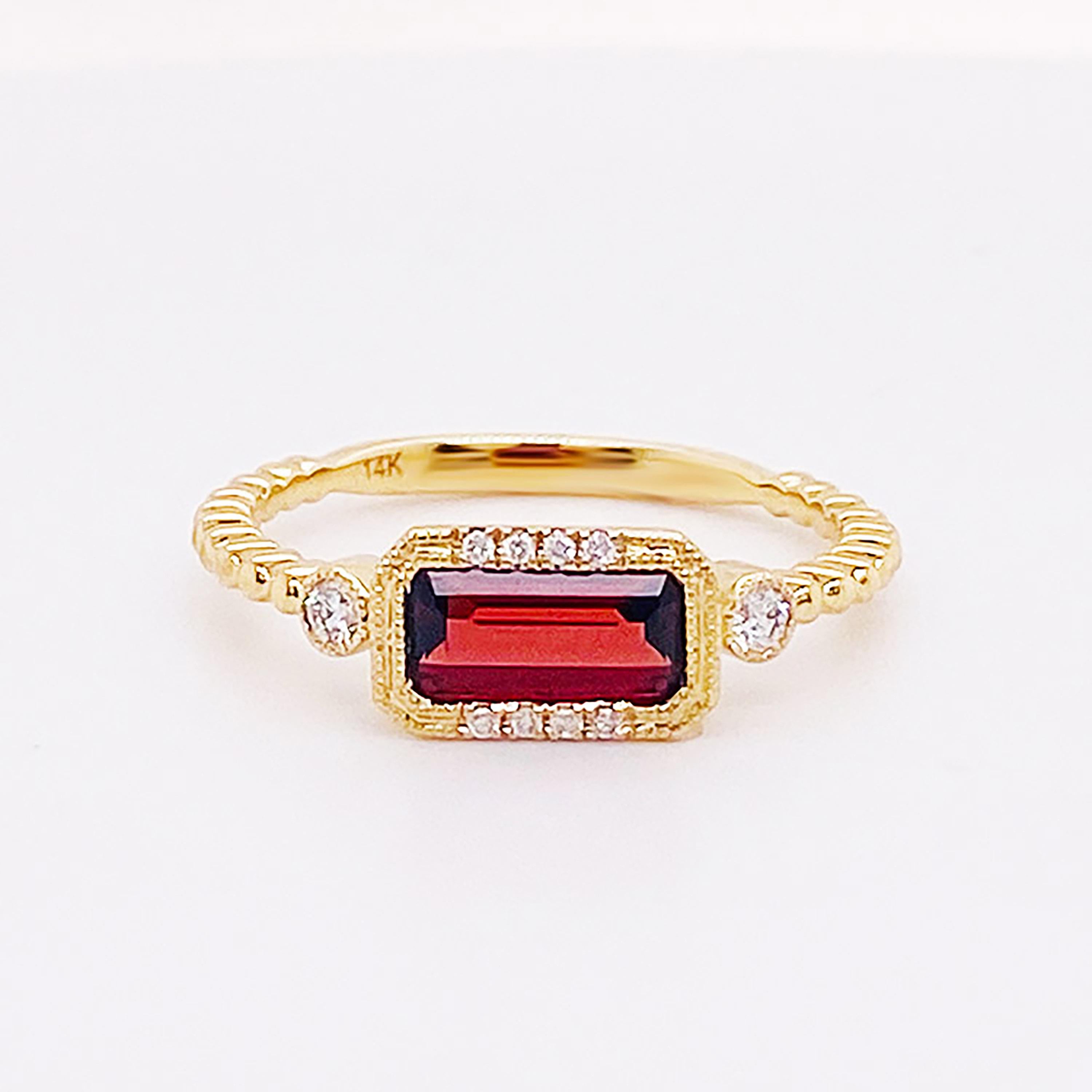 For Sale:  Garnet Diamond Ring January East to West 14K Gold Yellow Gold 2