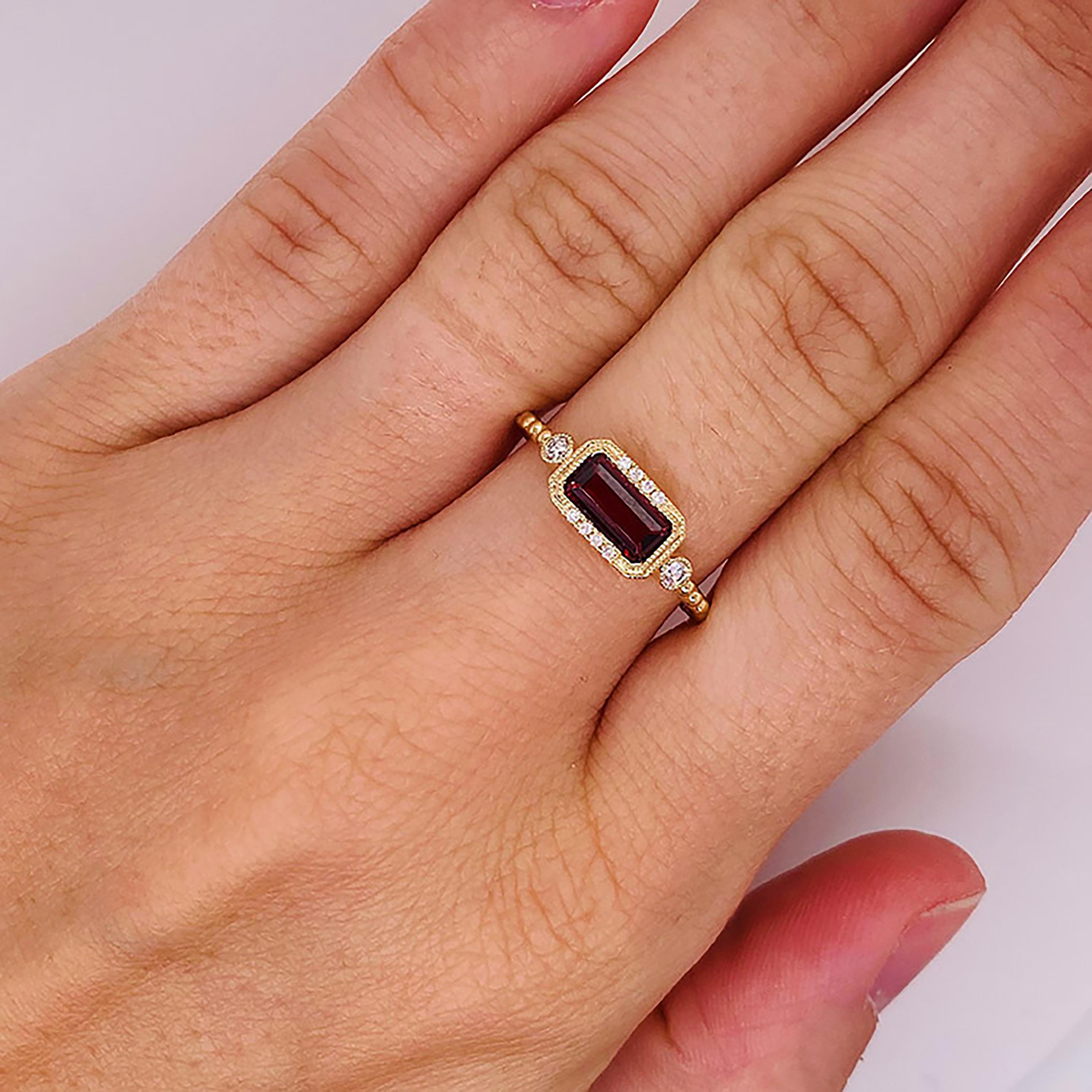 For Sale:  Garnet Diamond Ring January East to West 14K Gold Yellow Gold 3