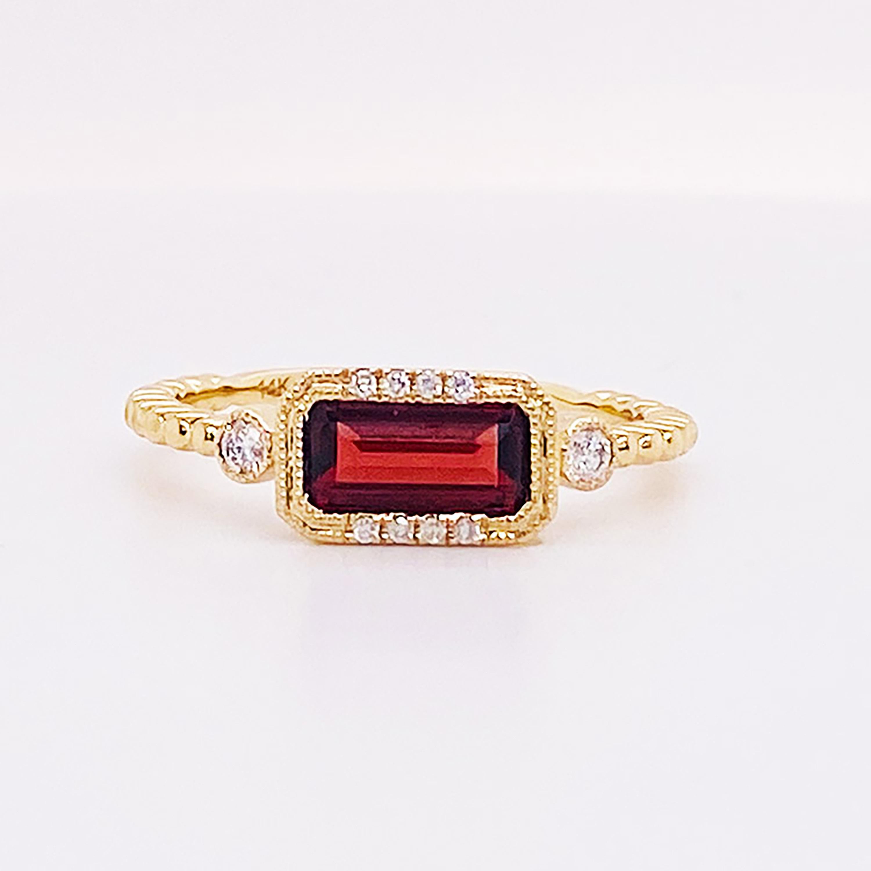 For Sale:  Garnet Diamond Ring January East to West 14K Gold Yellow Gold 4