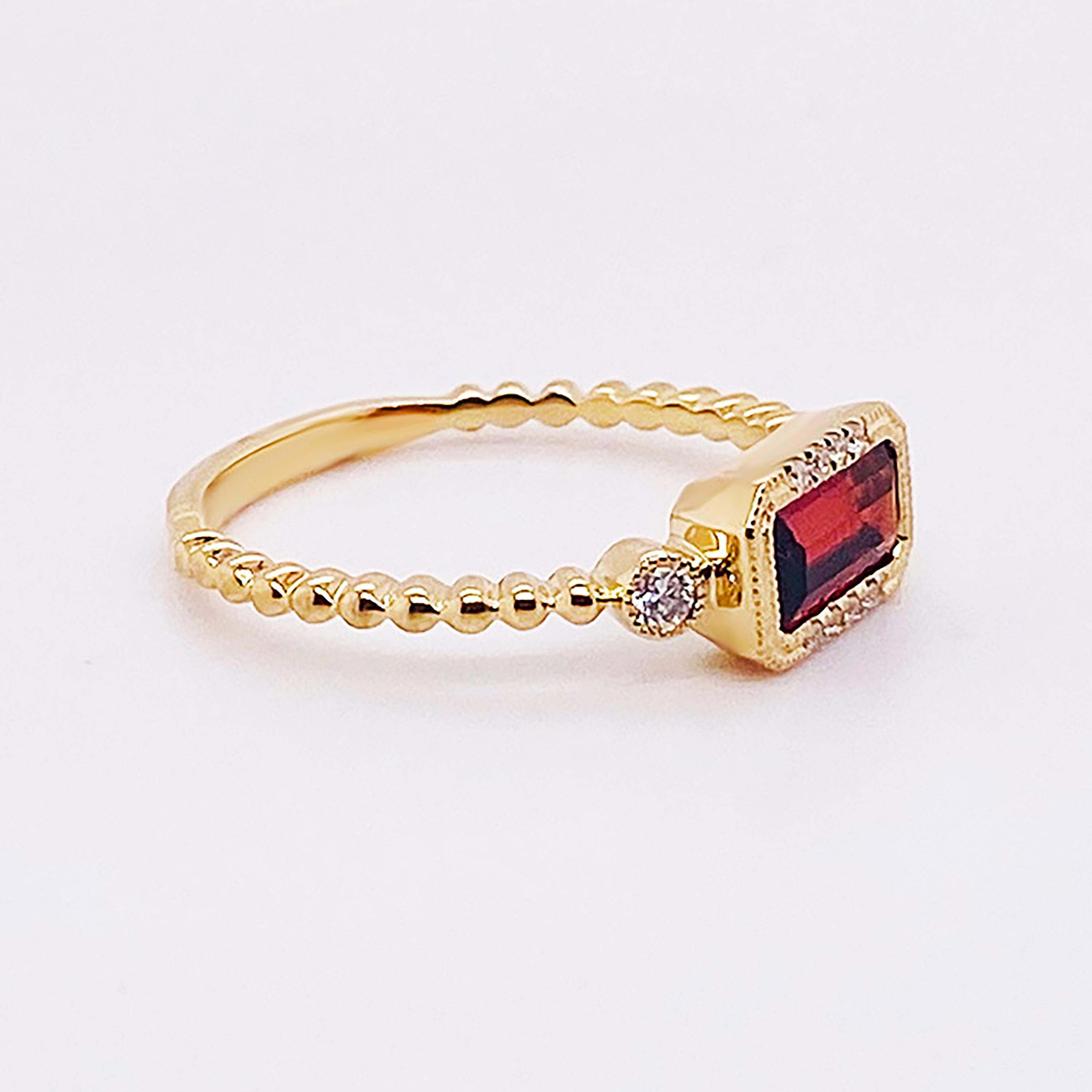 For Sale:  Garnet Diamond Ring January East to West 14K Gold Yellow Gold 5
