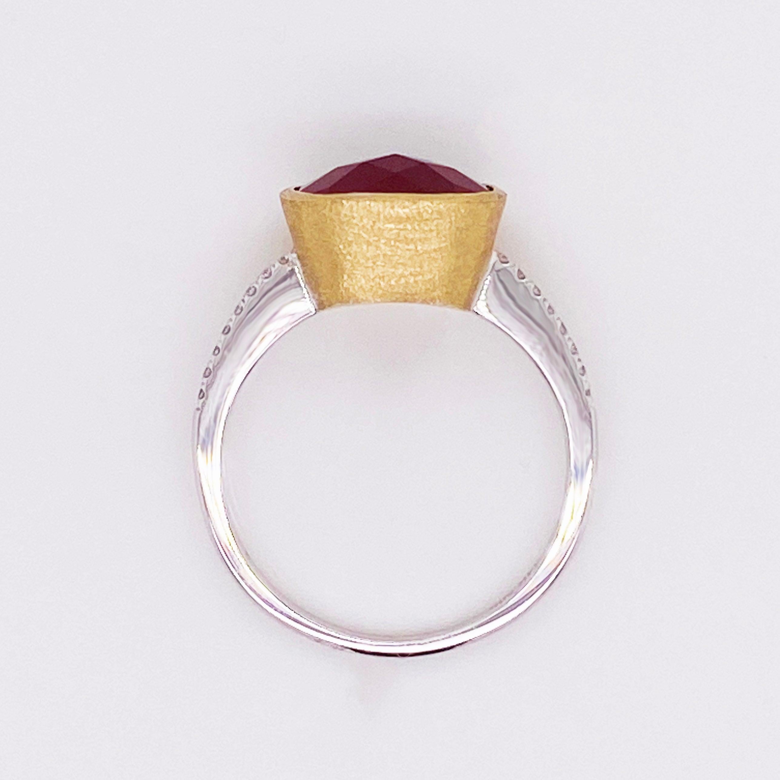 For Sale:  Garnet Diamond Ring, Red Garnet, Mixed Metal, 14k White and Yellow Gold, Satin 4