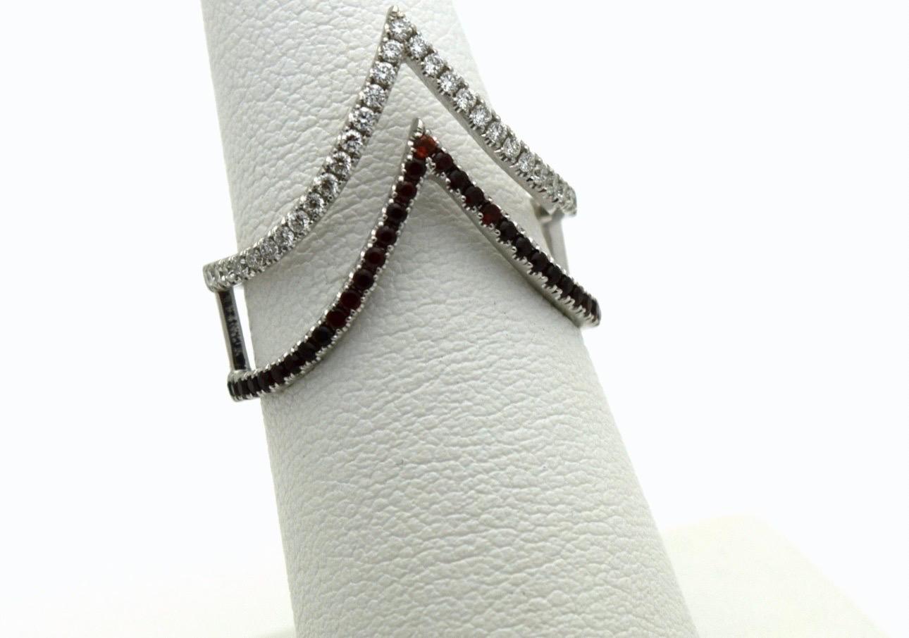 Round Cut Garnet Diamond ring V ring Victory ring 114KT white gold pyrope garnet jewelry For Sale