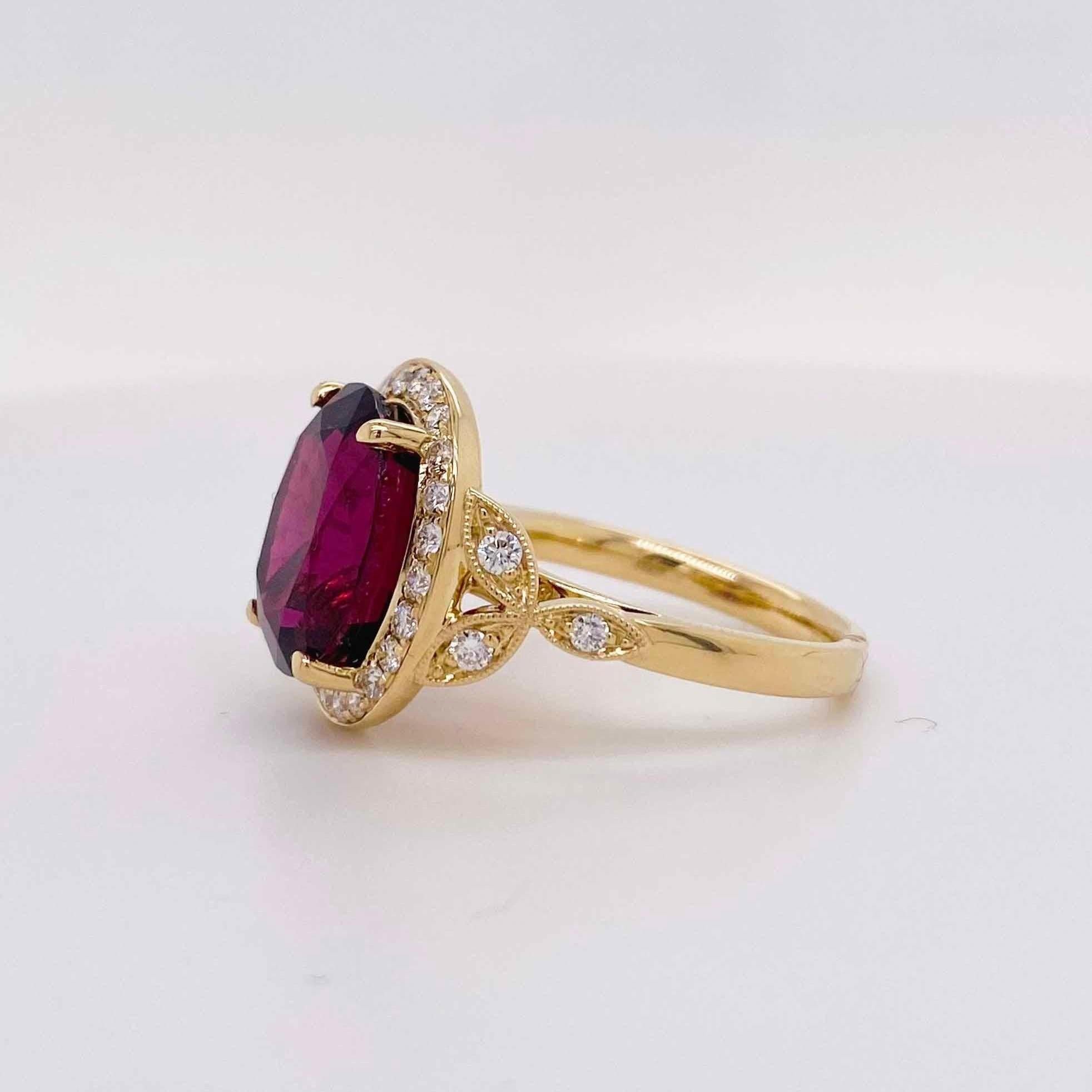 For Sale:  Garnet Diamond Ring, Yellow Gold, One-of-a-Kind 9.37Ct Garnet and Diamond Halo 2