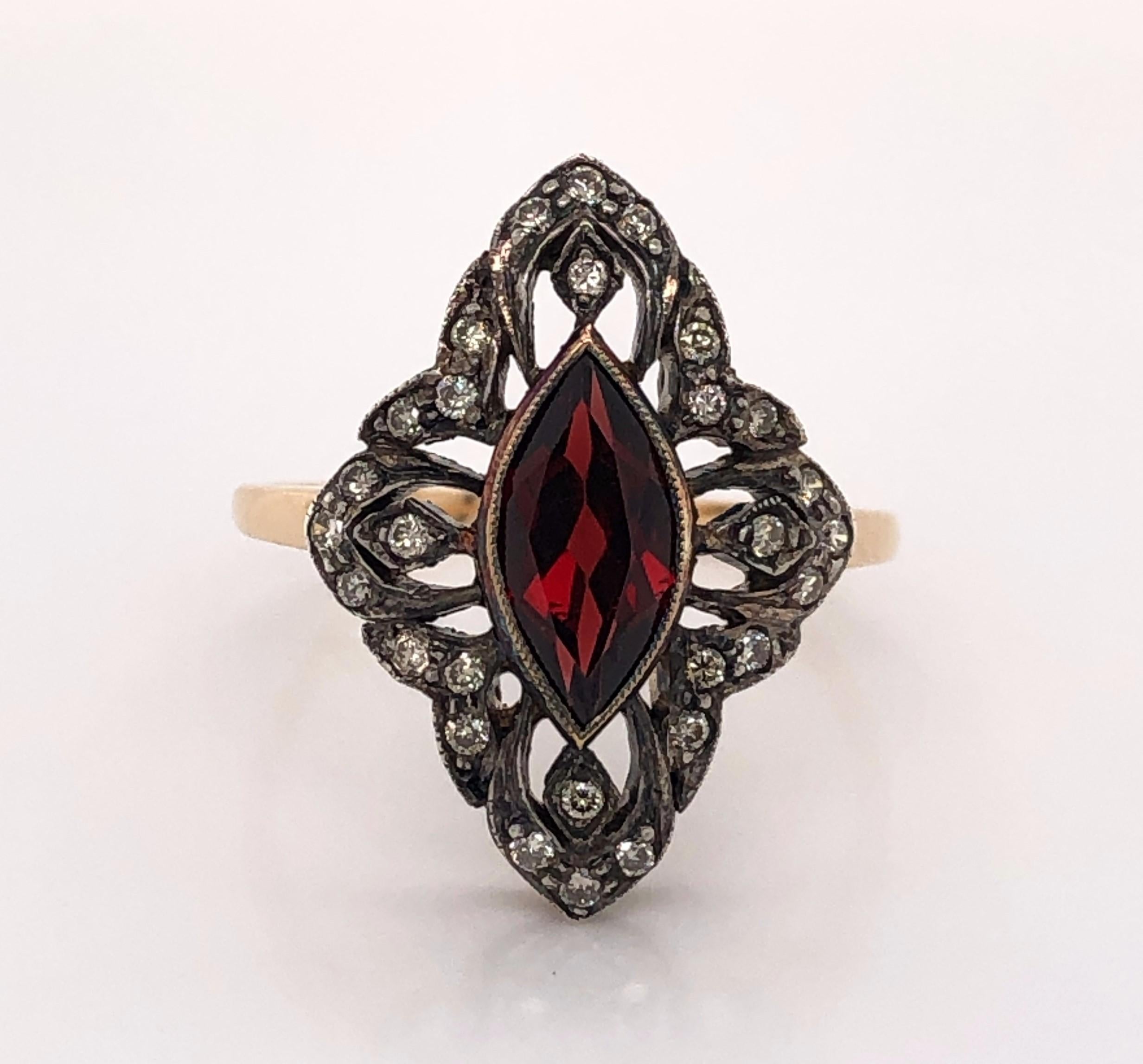Victorian Garnet Diamond Rose Gold Ladies Antique Ring