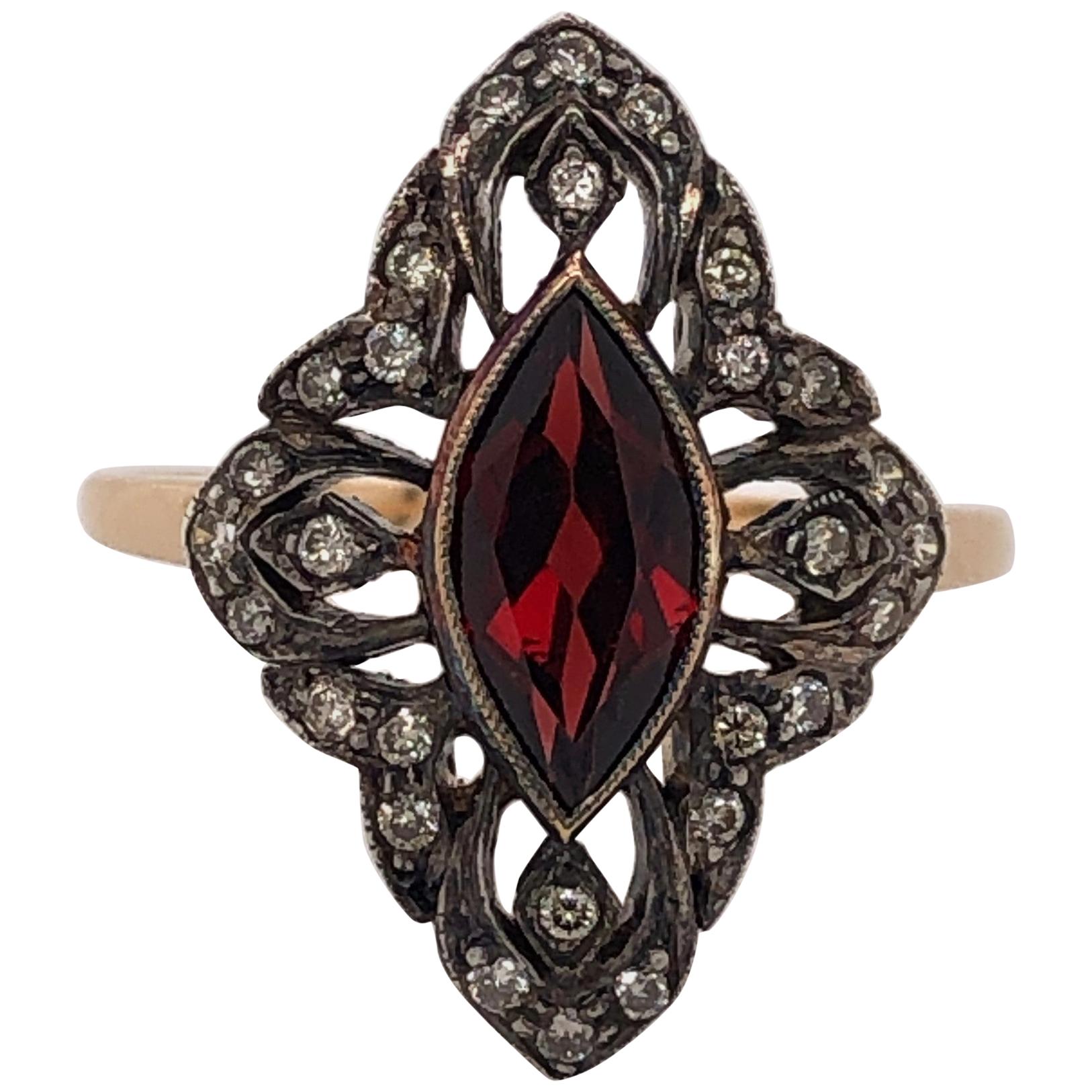 Garnet Diamond Rose Gold Ladies Antique Ring