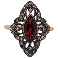 Garnet Diamond Rose Gold Ladies Antique Ring