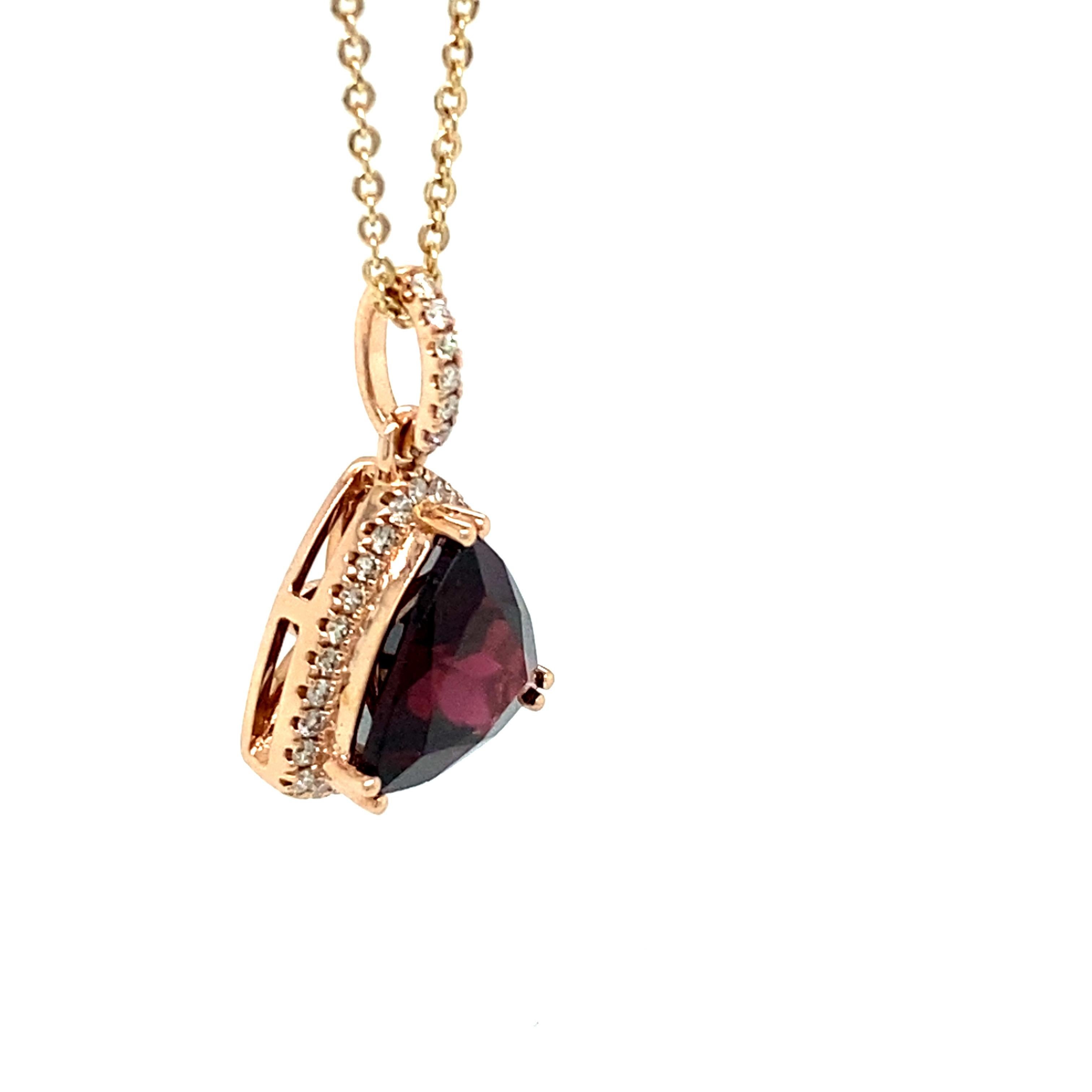 Garnet Diamond Rose Gold Pendant Necklace For Sale 4