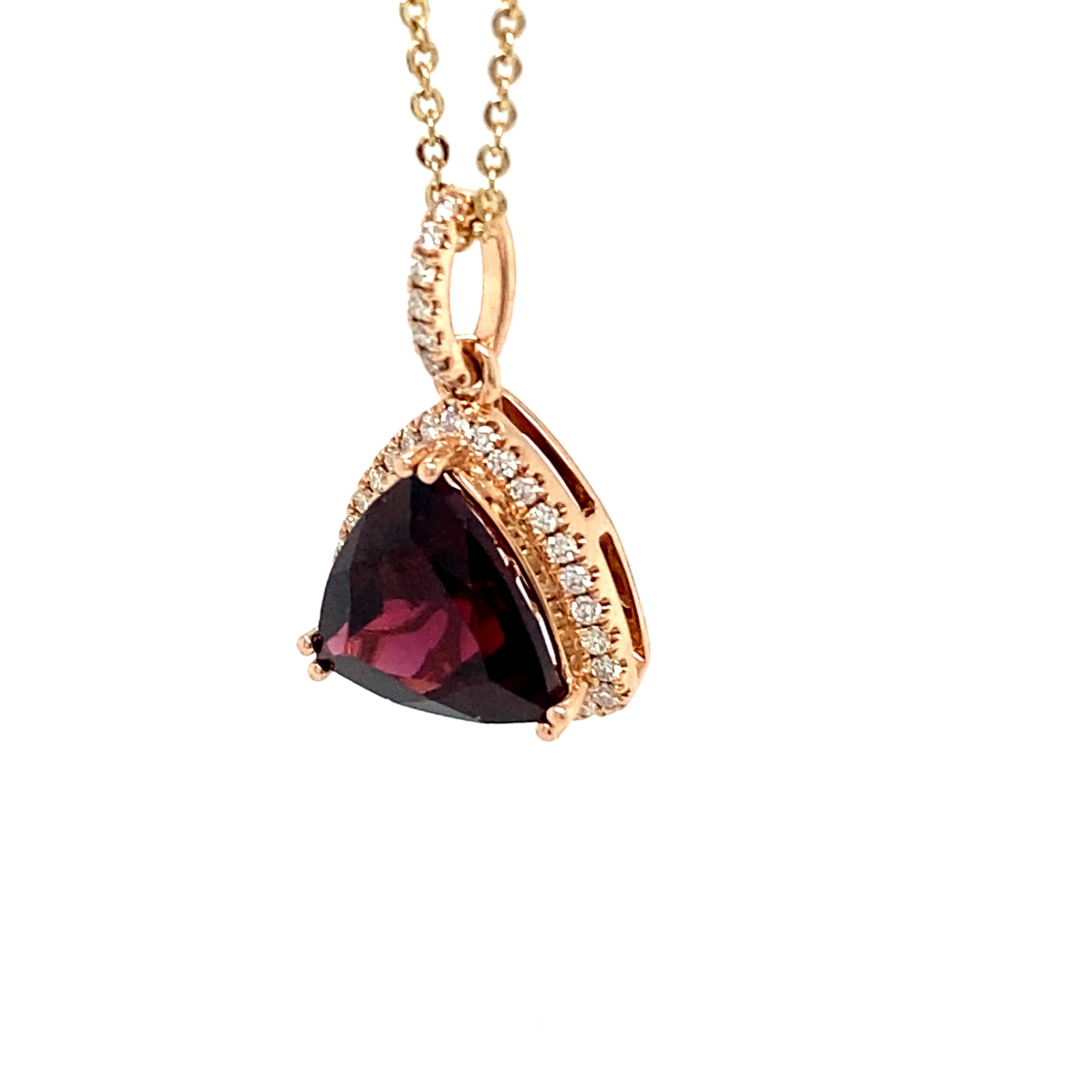 Garnet Diamond Rose Gold Pendant Necklace For Sale 5