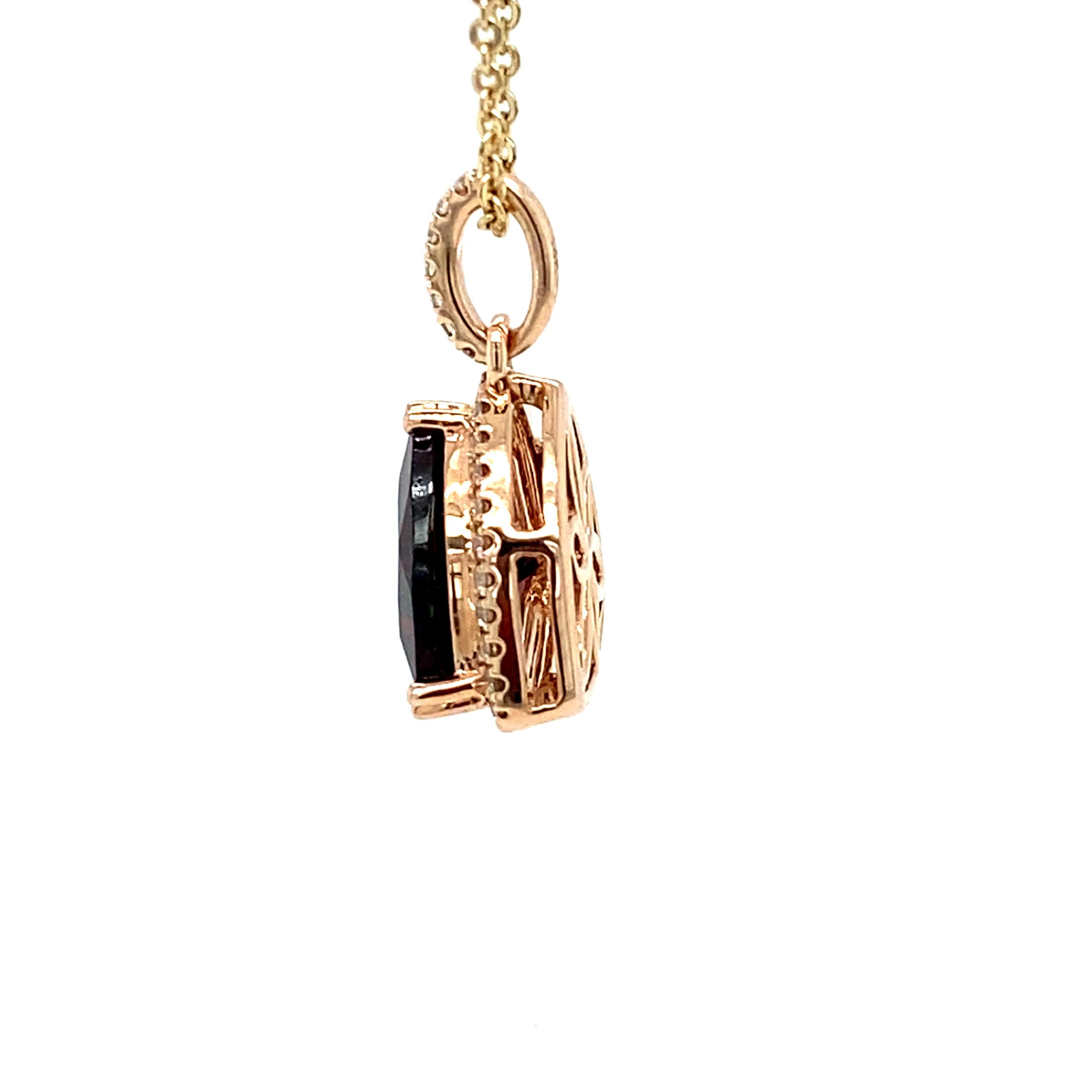Garnet Diamond Rose Gold Pendant Necklace For Sale 7