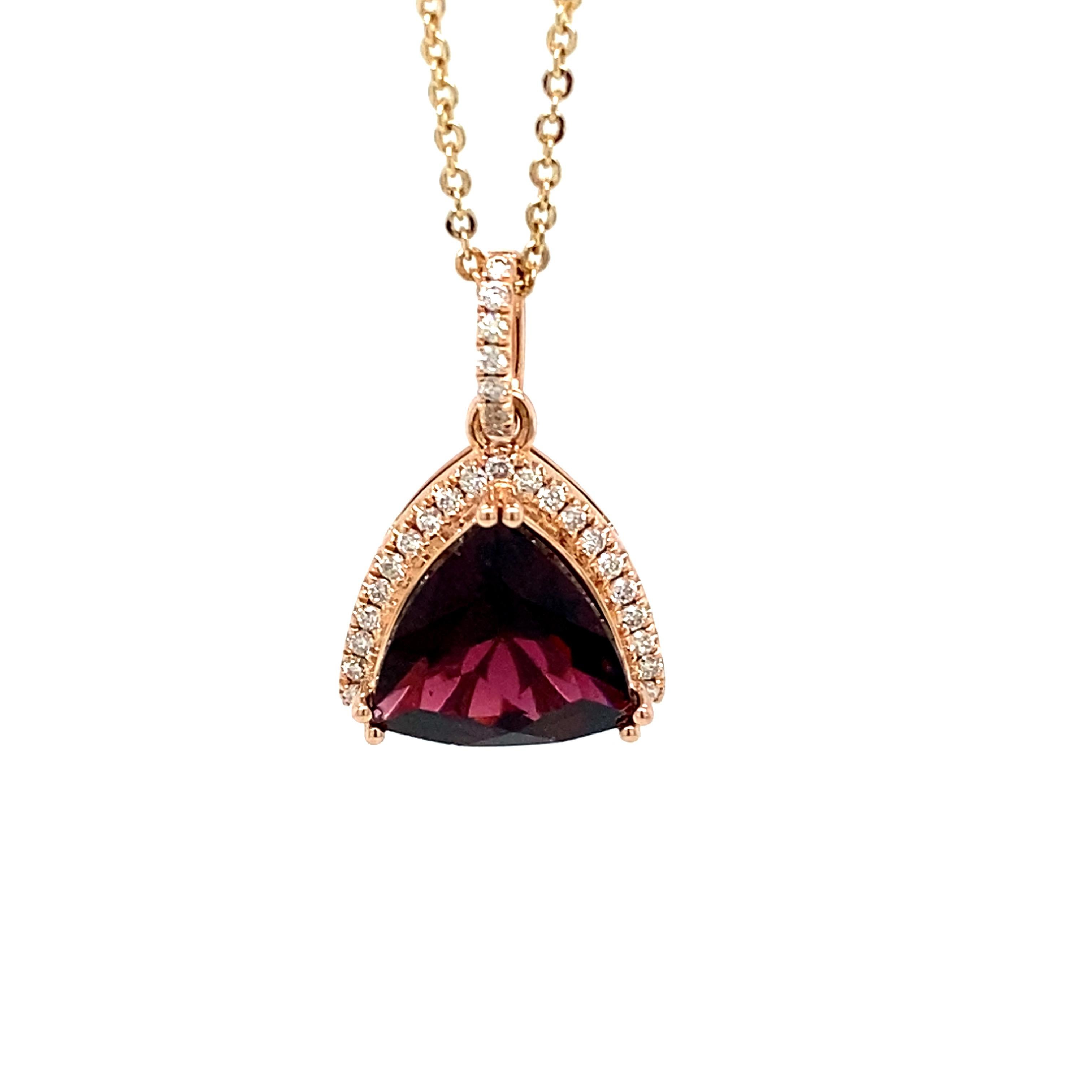 Artisan Garnet Diamond Rose Gold Pendant Necklace For Sale