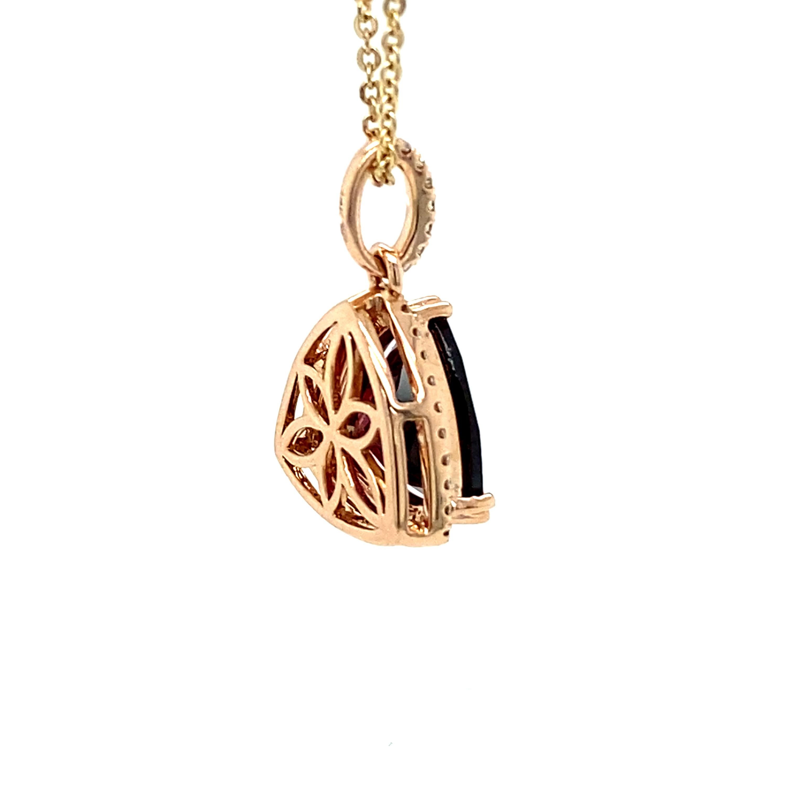 Garnet Diamond Rose Gold Pendant Necklace For Sale 2