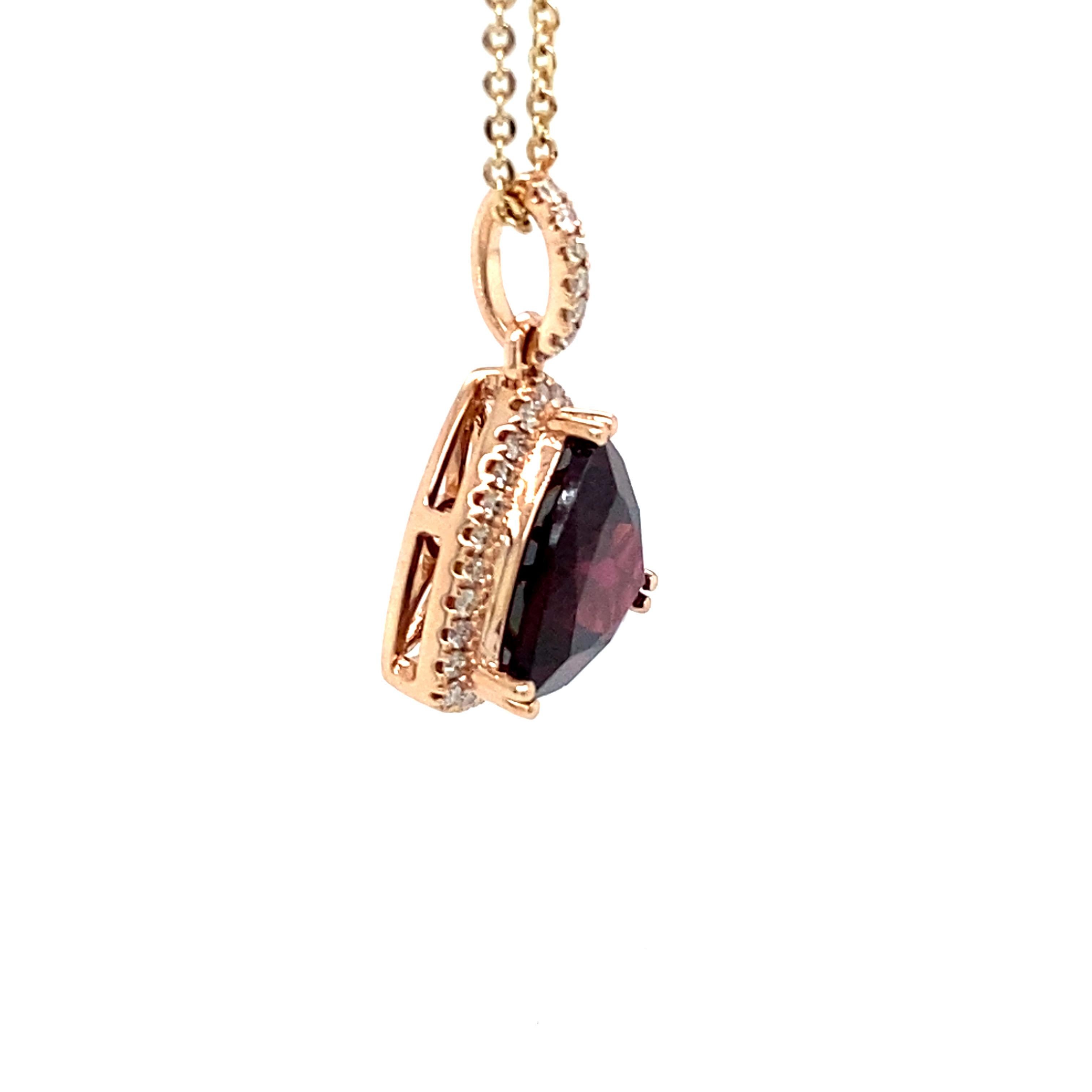 Garnet Diamond Rose Gold Pendant Necklace For Sale 3