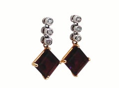 Garnet Diamond Two-Tone 18 Karat Gold Earrings