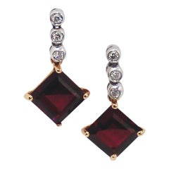 Garnet Diamond Two-Tone 18 Karat Gold Earrings