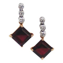 Garnet Diamond Two-Tone 18 Karat Gold Earrings