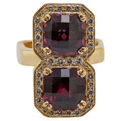 Garnet, Diamond, Yellow Gold Ring