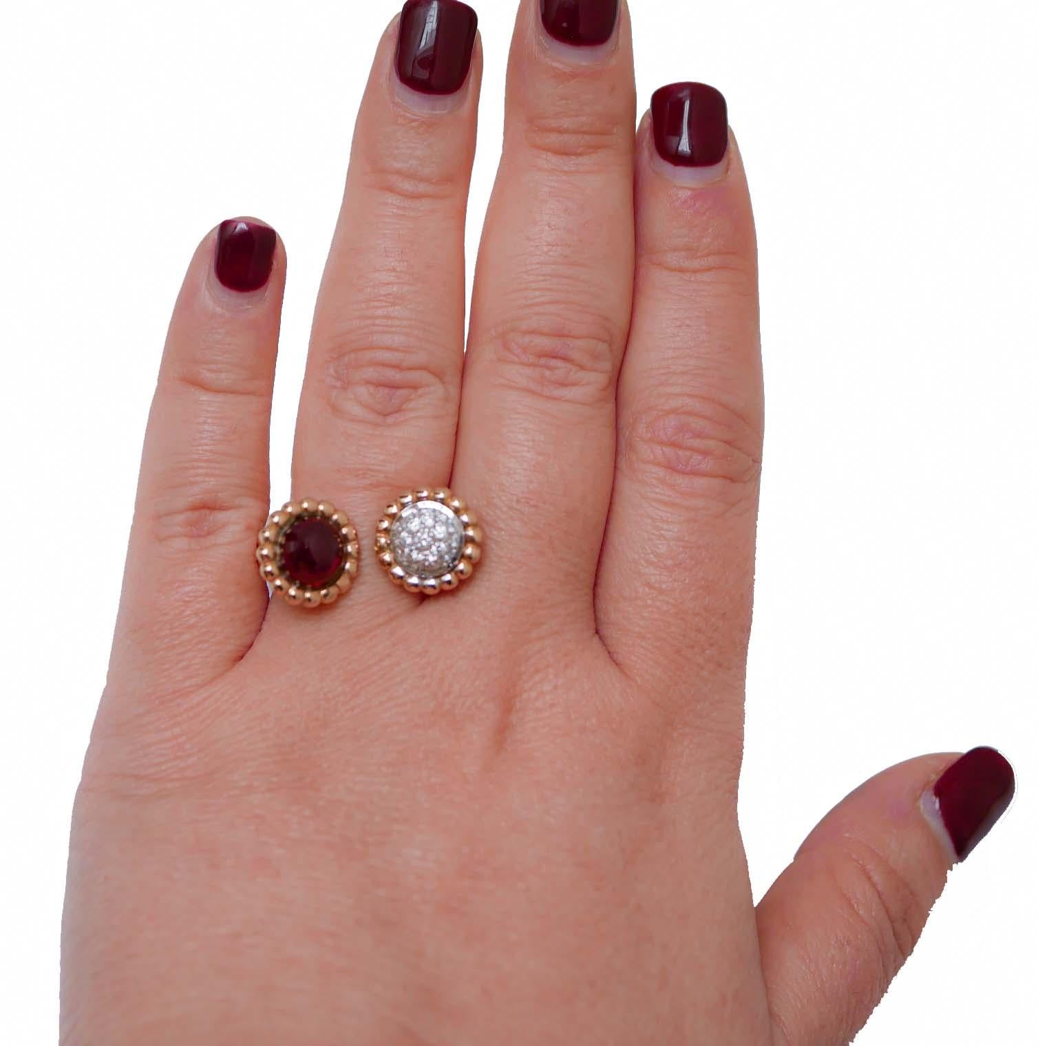 Mixed Cut Garnet, Diamonds, 18 Karat Rose Gold Ring.