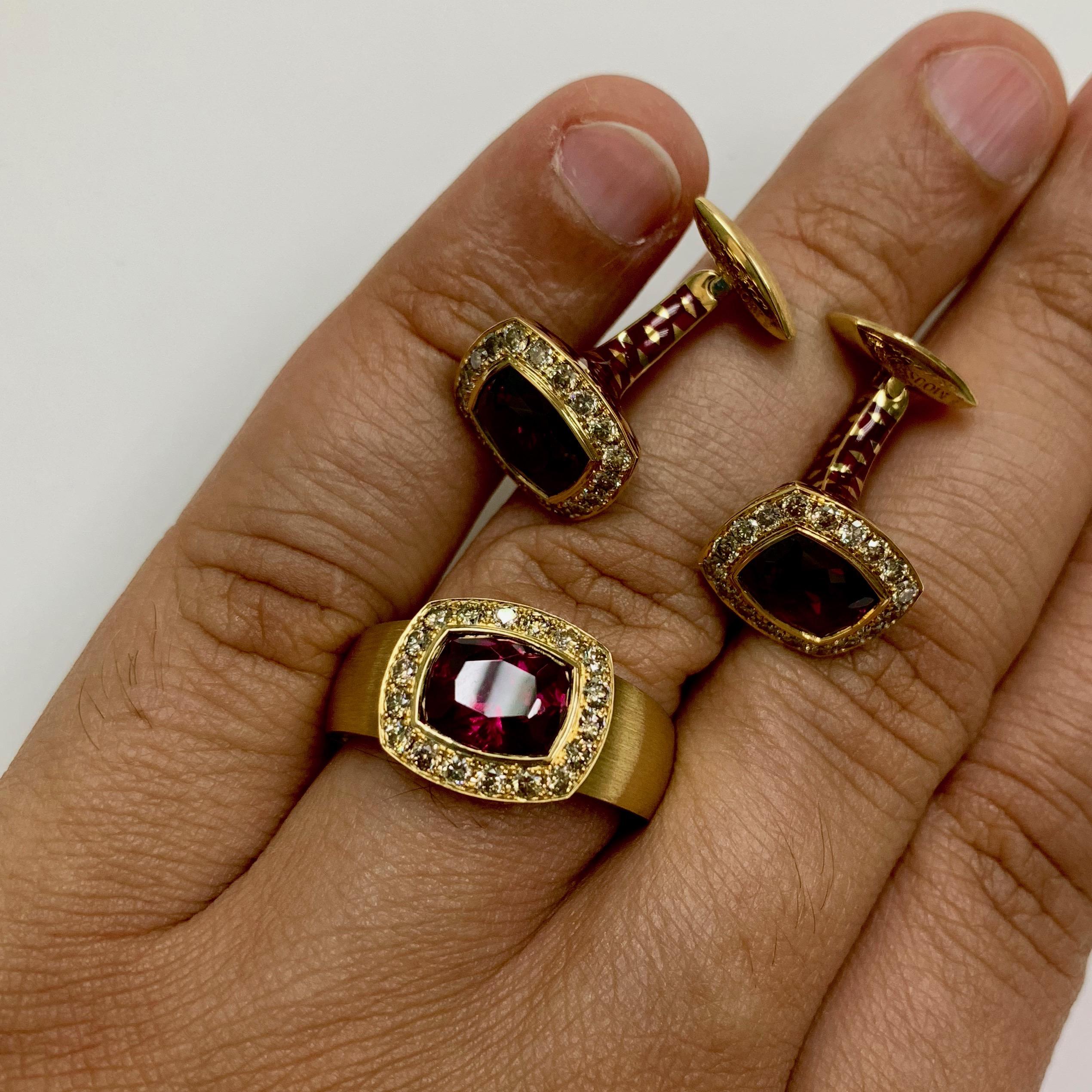 Garnet Diamonds 18 Karat Yellow Gold Male Enamel Ring and Cuffliks Suite
Our worldwide famous Kaleidoscope collection. Male version out now.
For Men who tired of boring ordinary things. Be different. Be brighter than others.
Can be ordered