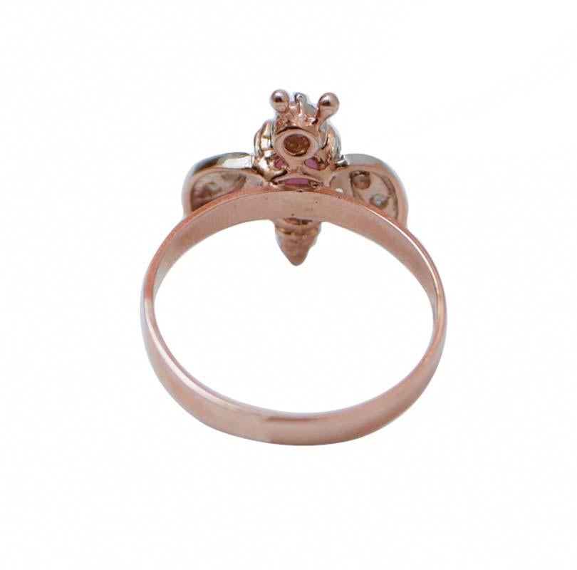 Retro Garnet, Diamonds, Rose Gold and Silver Fly Ring For Sale
