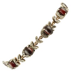 17.27 ct Garnets, 0.33 ct Diamonds Rose Gold and Silver Link Retrò Bracelet