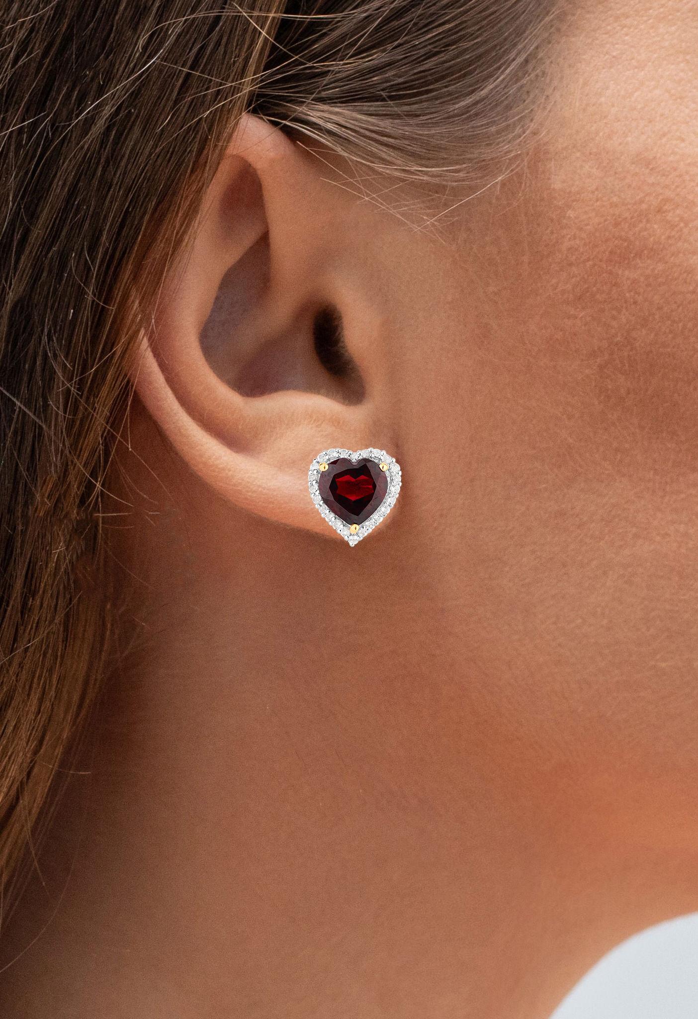 Cuore Orecchini con granato Topazio bianco 5,46 carati Argento placcato oro giallo 18K in vendita