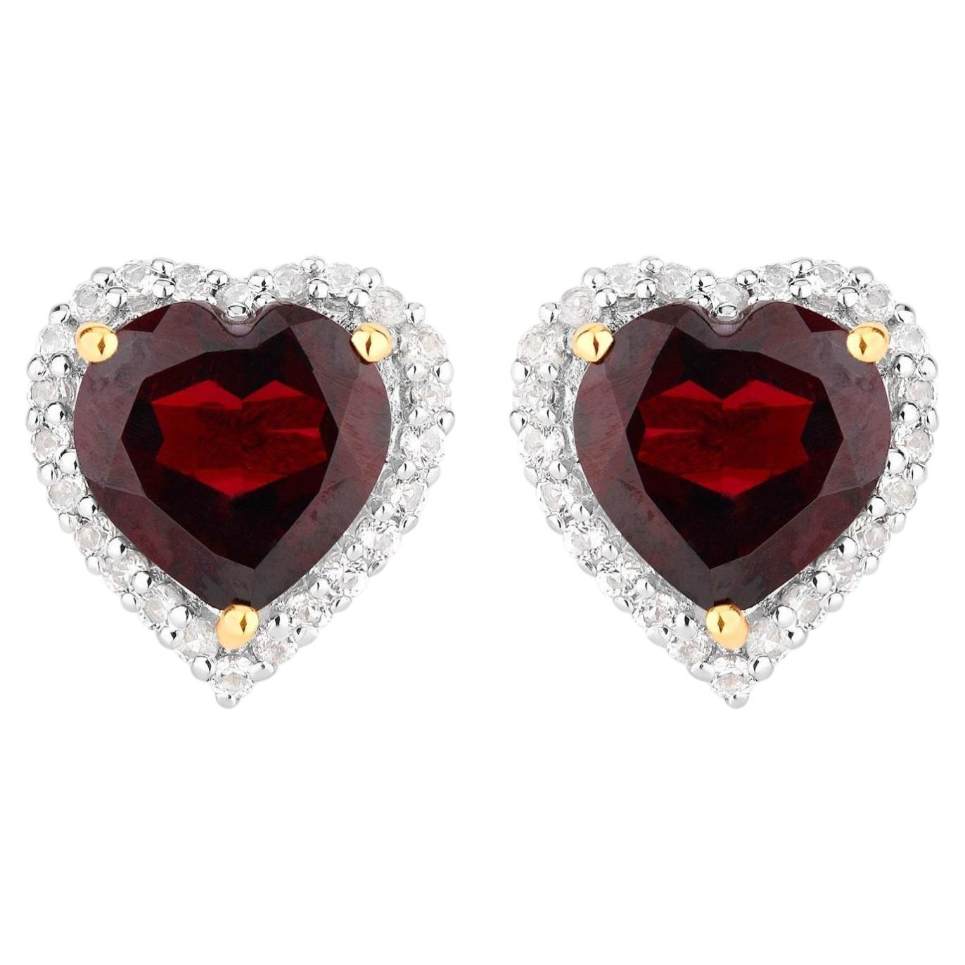 Garnet Earrings White Topaz 5.46 Carats 18K Yellow Gold Plated Silver