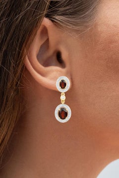 Garnet Earrings With White Topaz 6.32 Carats Gold Plated Silver