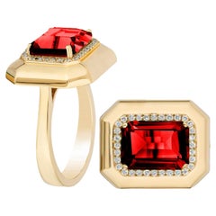 Grenat Émeraude  Bague en or jaune 18 carats avec diamants