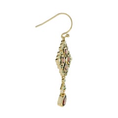 Garnet Emerald Pearl Vintage Style Drop Earrings in 9k Yellow Gold