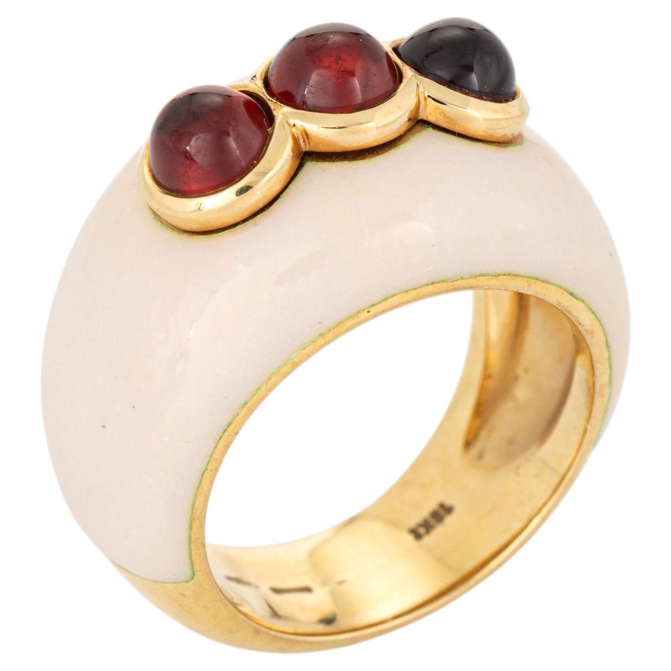 Granat Emaille Kuppel Ring Sz 6 Vintage 18k Gelb Gold Wide Band Estate Jewelry