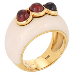 Garnet Enamel Dome Ring Sz 6 Vintage 18k Yellow Gold Wide Band Estate Jewelry