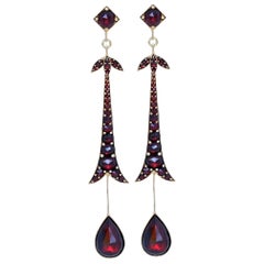 Garnet Extra Long Chandelier Earrings Gold European, Early 20th Century